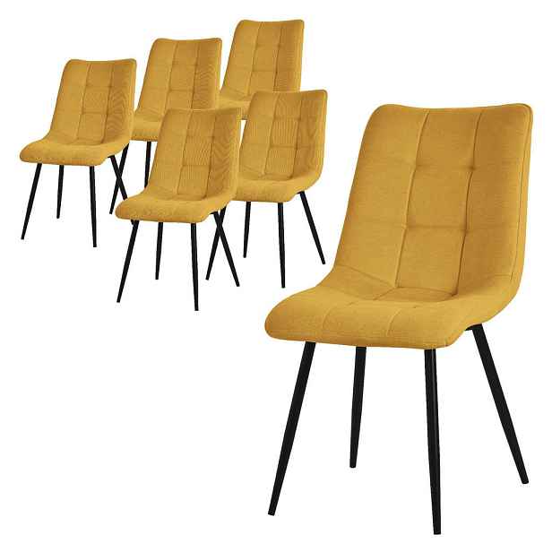 ML-DESIGN JÍDELNÍ ŽIDLE, SADA 6 KS, hořčičně žlutý látkový potah