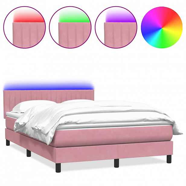 vidaXL Box spring postel s matrací a LED růžová 140x220 cm samet