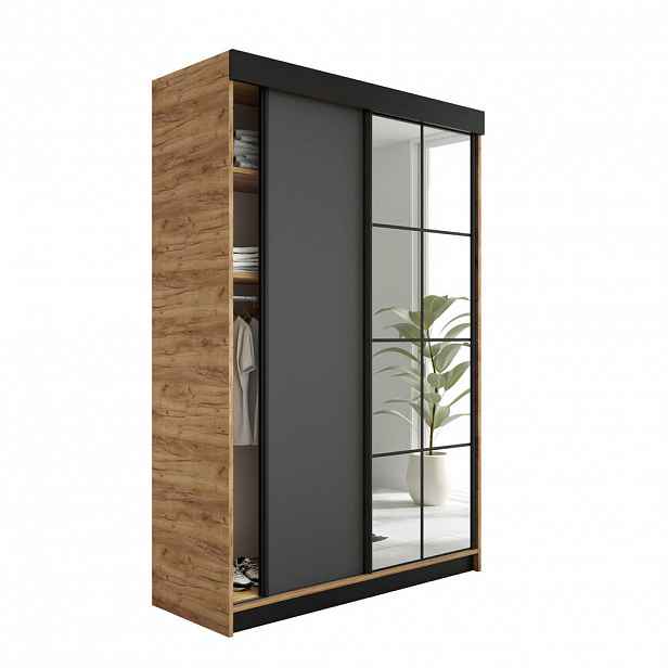 Kier Furniture POSUVNÁ ŠATNÍ SKŘÍŇ LAMARO - 138x205x59 - Dub Craft & Grafitová
