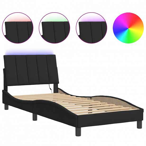 vidaXL Rám postele s LED osvětlením bez matrace Hanko černý 90 x 190 cm samet