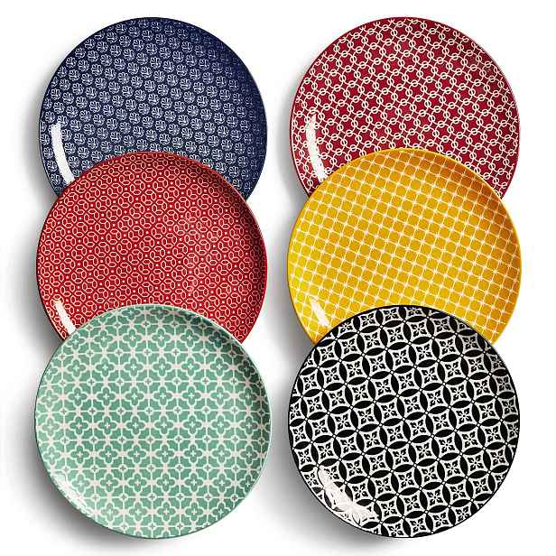 Dezertní Talíře 6 Ks 21,5 CM Porcelánové, Barevné, Geometrické