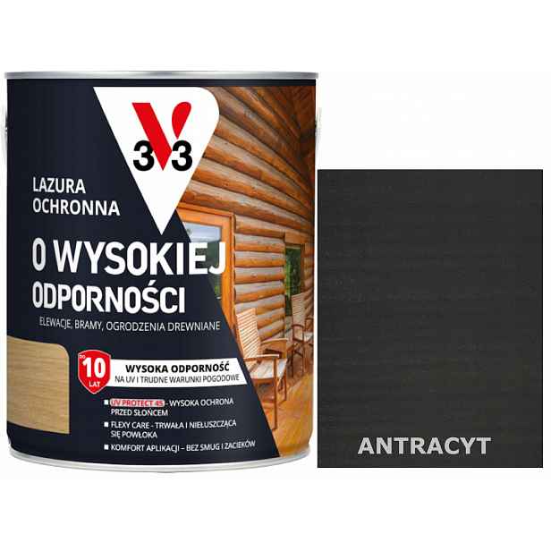 Lazura V33 Vysoká Odolnost Polský Klima 10 let Antracit 5L