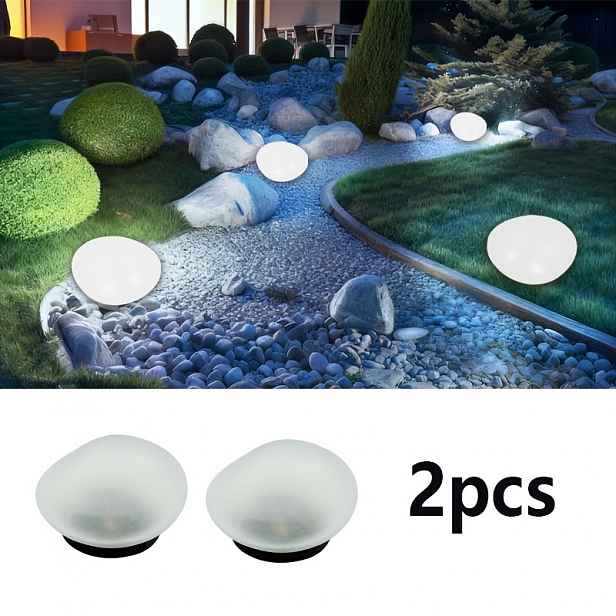 TEMU 2 ks Solárních světel na cestu ve tvaru kamene | 4 LED venkovní osvětlení trávníku, skleněný materiál pro zahradní , terasy, automatické