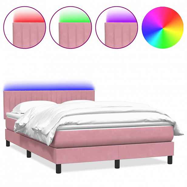 vidaXL Box spring postel s matrací a LED růžová 160x220 cm samet