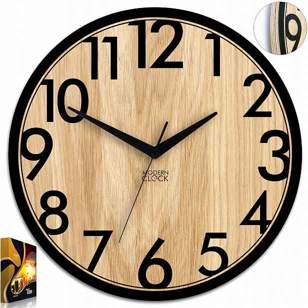 Dřevěné nástěnné hodiny dubové Focus – 33 cm, tichý mechanismus