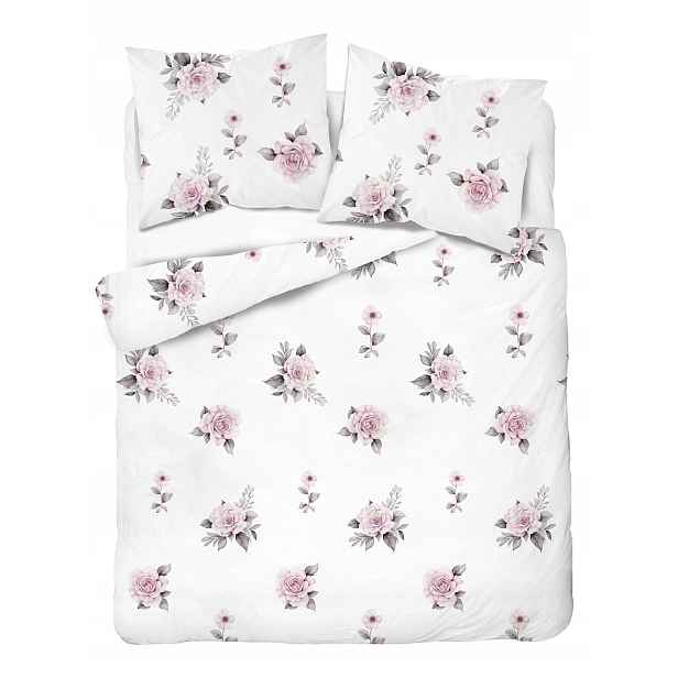 Povlečení růžové květy růže bílé 220x200 bavlna elegantní mládežnická