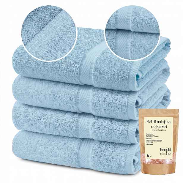 Sada 4 ručníků 70x140 Bavlna 600 g Extra Hrubý Masitý Světle modrý