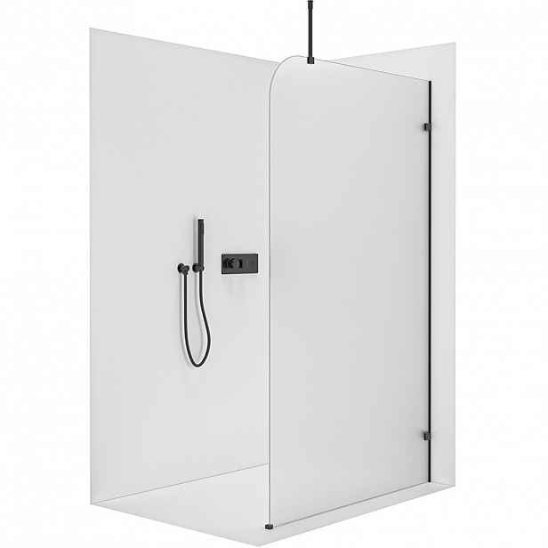 Sprchová zástěna Walk-in Orbis Top Round - Pravá - 8 mm - kulatá vzpěra - černá matná, mléčné sklo - 110x200 cm