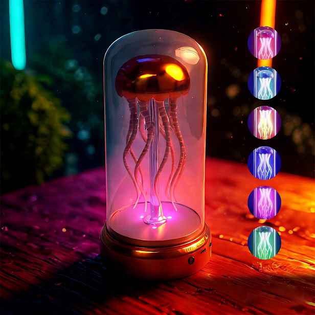Lampička Medúza s hudbou Pohyblivé Macky Led Rgb Cyberpunk Stolní Jellyfish