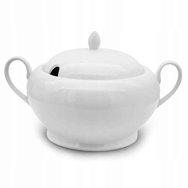 Porcelánová váza kulatá s víkem a úchyty, bílá, na polévku, 3 l Tragar
