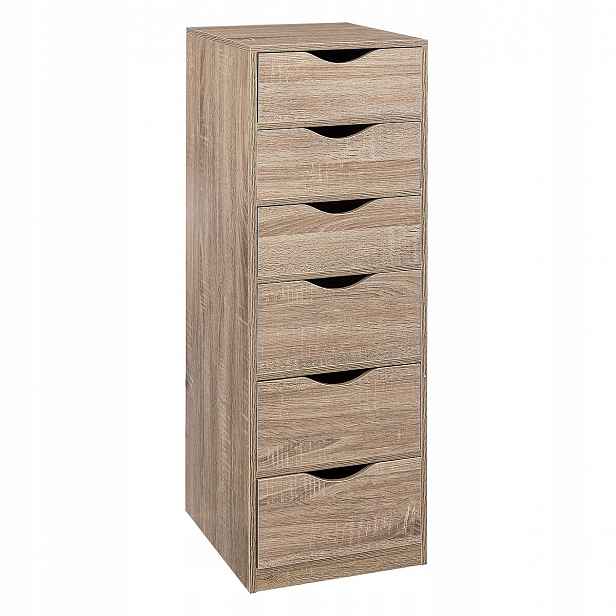 Regál Na Dokumenty 6 Zásuvek K Psacímu Stolu Komoda Sloupek Organizér 100 CM Dub