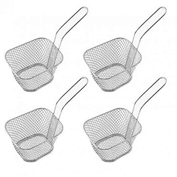 TEMU Sada 4 mini košíků na fritování, 4palcové nerezové čtvercové košíky na fritování