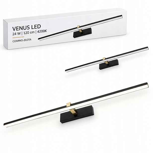 Venus 24W 120 cm Led svítidlo černo-zlaté do obývacího pokoje 1640lm 4200K IP44 nástěnné
