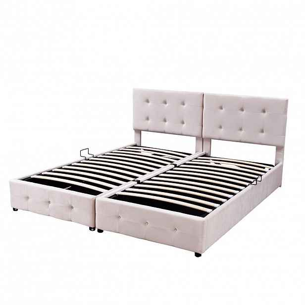 CHICFURN ČALOUNĚNÁ POSTEL 180/200 cm v béžové barvě s úložným prostorem a nastavitelným čelem