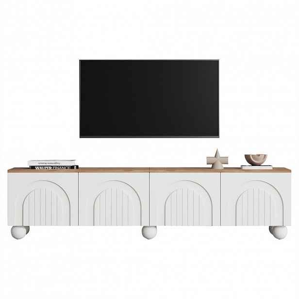 STILVORA TV STOLEK bílý se 4 skříňkami a 6 kovovými kulovými nohami pro TV do 80", 180×40×45 cm