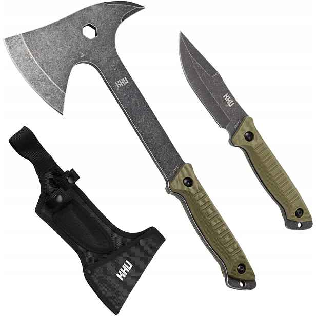 Kempingová Sekerka Nůž Survivalový S Pouzdrem Set Bushcraft Full Tang