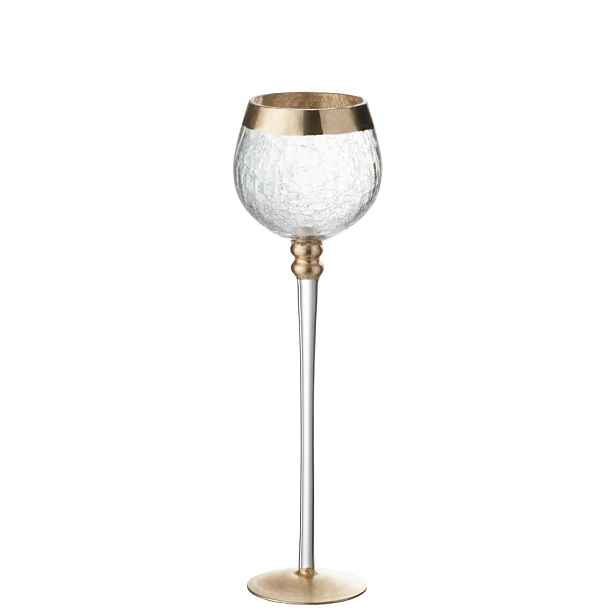 Skleněný antik svícen na noze s popraskáním Gold - Ø 9*30cm J-Line by Jolipa