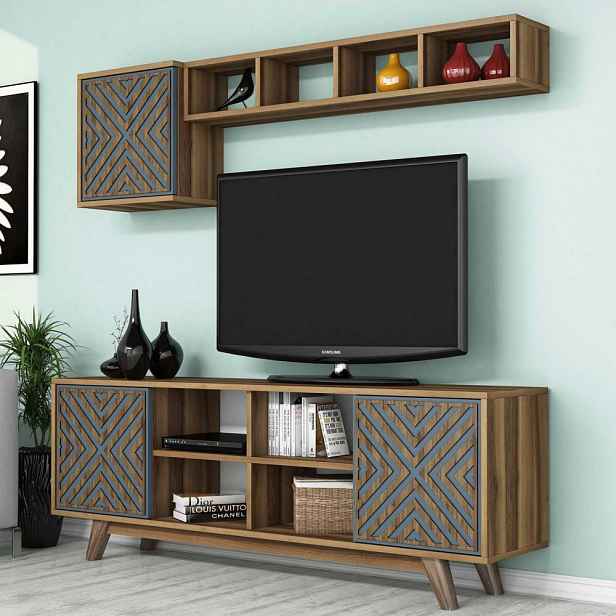TV stěna / Sestava pod TV Inci - Walnut, Blue