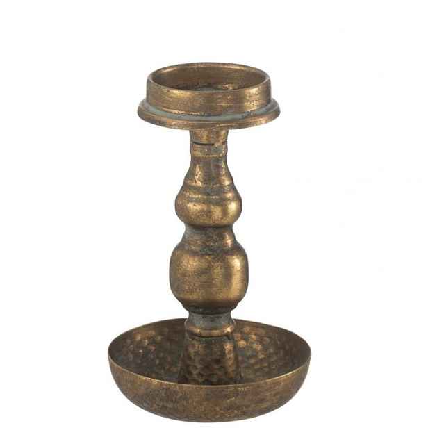 Zlatý antik kovový svícen Jere na úzkou i válcovou svíčku – 12*12*19 cm J-Line by Jolipa