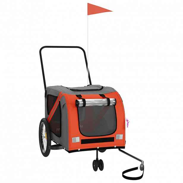 vidaXL Vozík za kolo pro psa oranžový a šedý oxfordská tkanina/železo