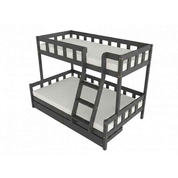 Benlemi Patrová postel PLOTTY s předním žebříkem 90x200, 120x200 cm Zvolte barvu: Tmavě šedá, Zvolte šuplík: Dvojitý úložný šuplík, Zvolte stranu: Vp…