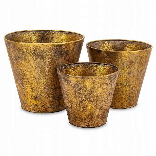 Květináč Obal Na Květináč Kovový Zlatý 18x20 cm 16x17 cm 13x14 cm Kpl 3ks Postarzana