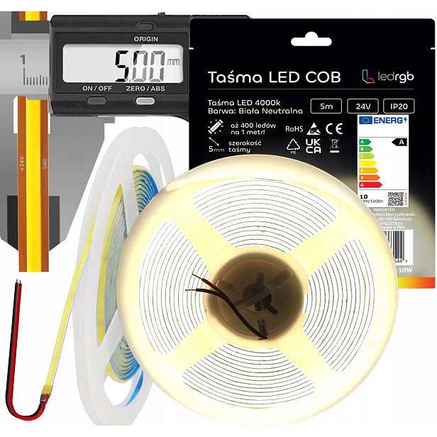 Led pásek Neon Cob 24V 5 m 400/m diod 4000K Bílý Neutrální Tenký 5MM Světlý