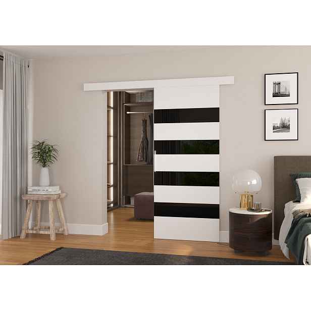 Posuvné dveře 86 cm EABRIX - bílé / černé sklo