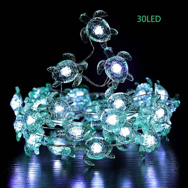 TEMU Želví světelný řetěz na baterie 20 LED 30 LED, oceánské světla, letní dekorace pro domácí párty, plážovou tématickou místnost (bez baterií)