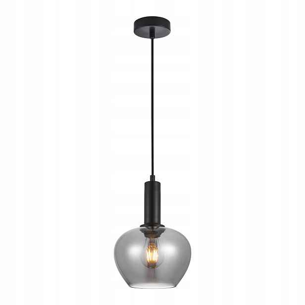 Závěsná lampa Italux Stabla Černá Skleněná E27 40W Kouřové stínítko