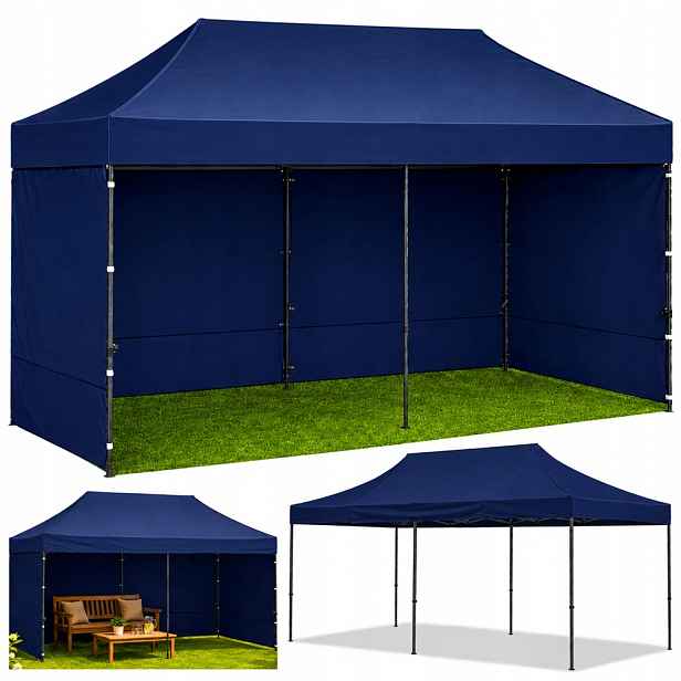 Lean 29334 Zahradní stan nůžkový 3 x 6 m, 3 bočnice, modrý