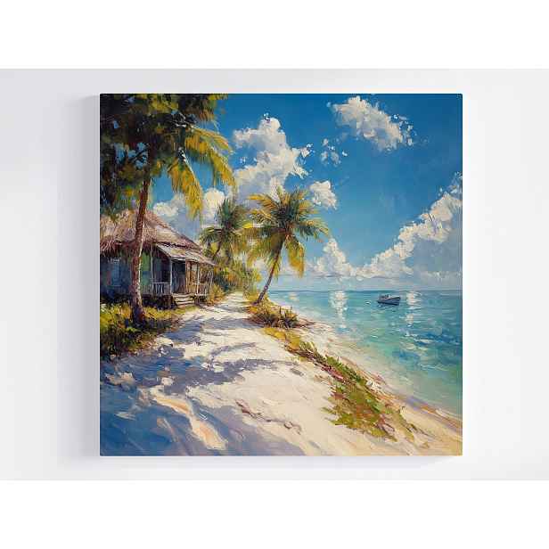 Obraz Na Plátně Canvas Krajina Havaj Oceán Pláž Palmy Chatka 50x50