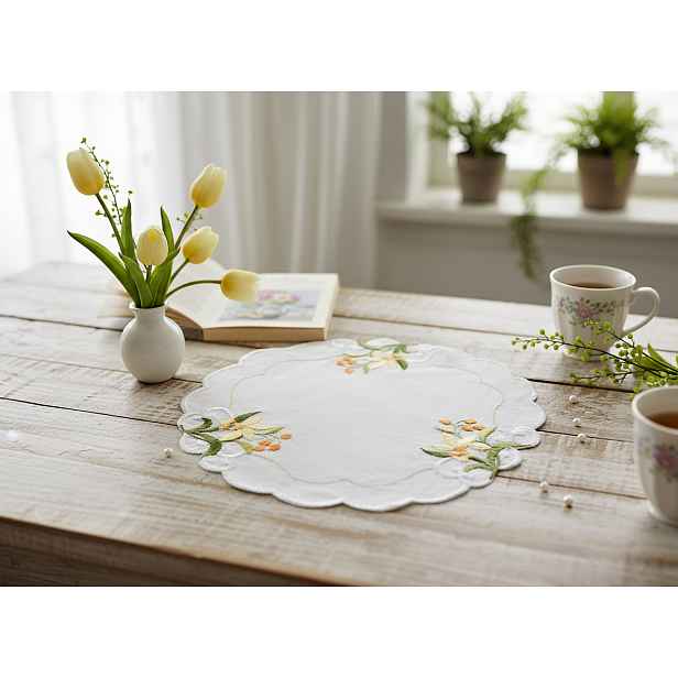 Dekorační ozdobný ubrousek FIORE bílá Ø 30 cm Mybesthome