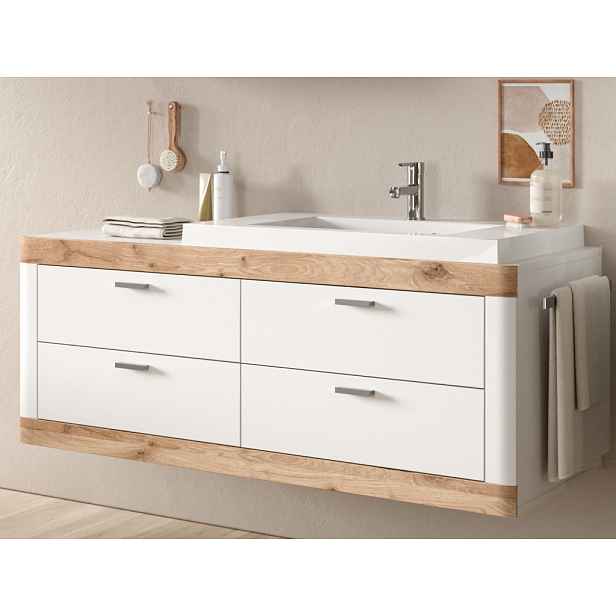 Závěsná koupelnová skříňka s umyvadlem Laredo, bílá/dub nox