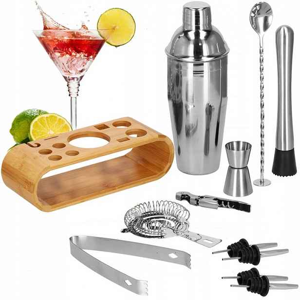 Barmanský set na nápoje 12 ks. shaker 750 ml muddler jigger sito stojan
