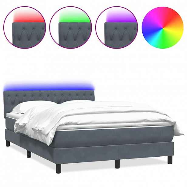 vidaXL Box spring postel s matrací a LED tmavě šedá 160x210 cm samet