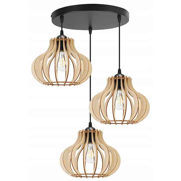 Závěsná Lampa Trojitý Stropní Lustr Dřevěný Moderní Boho Led