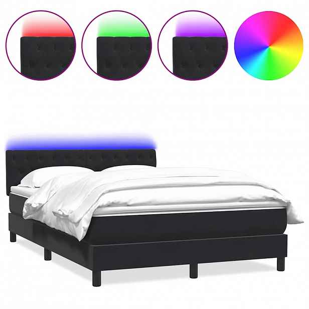vidaXL Box spring postel s matrací a LED černá 160x210 cm samet