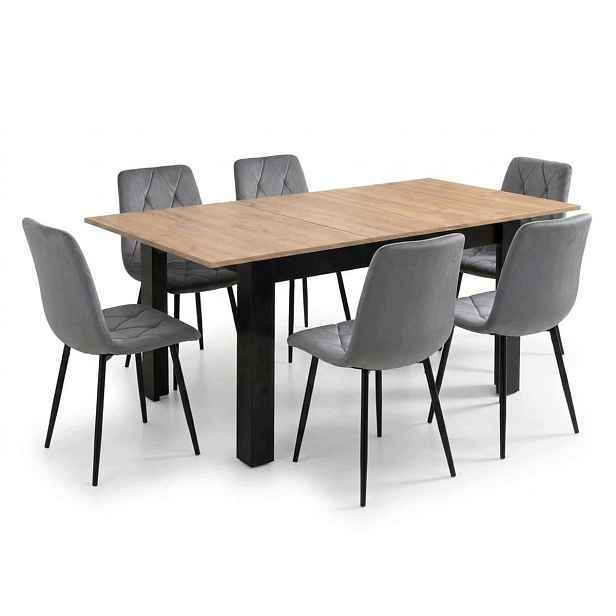 Rozkládací stůl Craft 120/160x80 cm 6 čalouněných židlí v šedé barvě