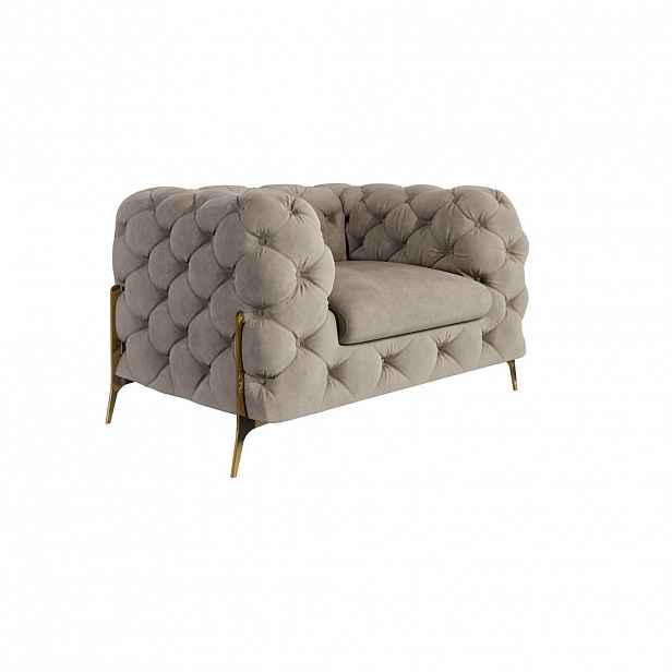 S-Style CHESTERFIELD KŘESLO Lexi z tmavé krémové sametu se zlatými nohami