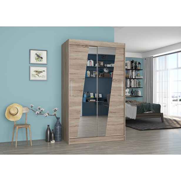 Šatní skříň se zrcadlem 120 cm CABMIRA - dub lanýž