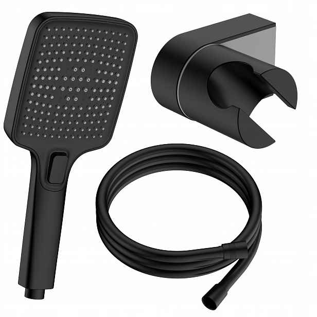 Sprchový set černá sprchová hlavice s hadice 150 cm, bodový držák