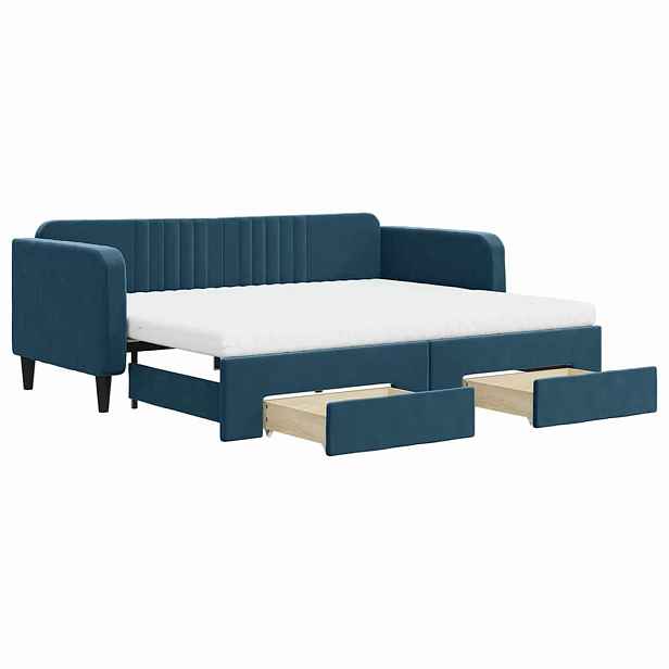 vidaXL Válenda s přistýlkou a zásuvkami modrá 90 x 200 cm samet