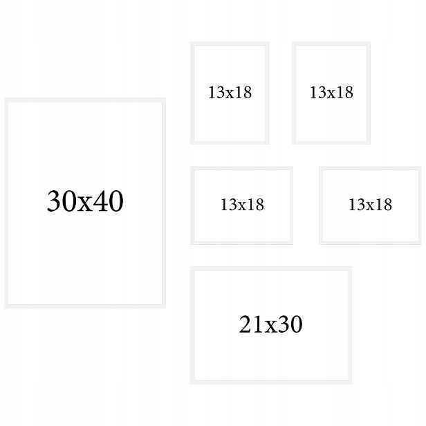 Bílé fotorámečky 6 Ks, 30x40, A4 21x29,7, 13x18, vícerámový rám