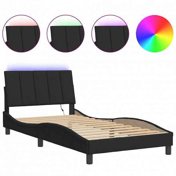 vidaXL Rám postele s LED osvětlením bez matrace Hanko černý 100 x 200 cm samet