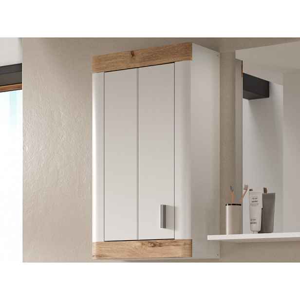 Závěsná koupelnová skříňka Laredo, 45 cm, bílá/dub nox