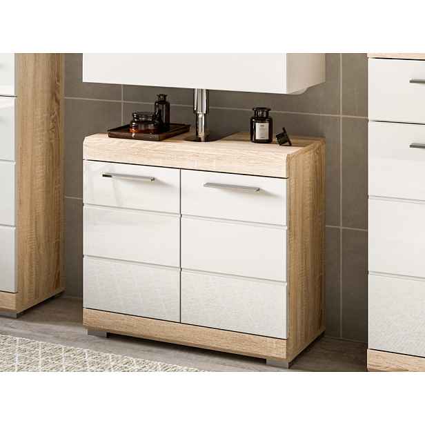 Koupelnová skříňka pod umyvadlo Lambada, dub sonoma/bílá lesk