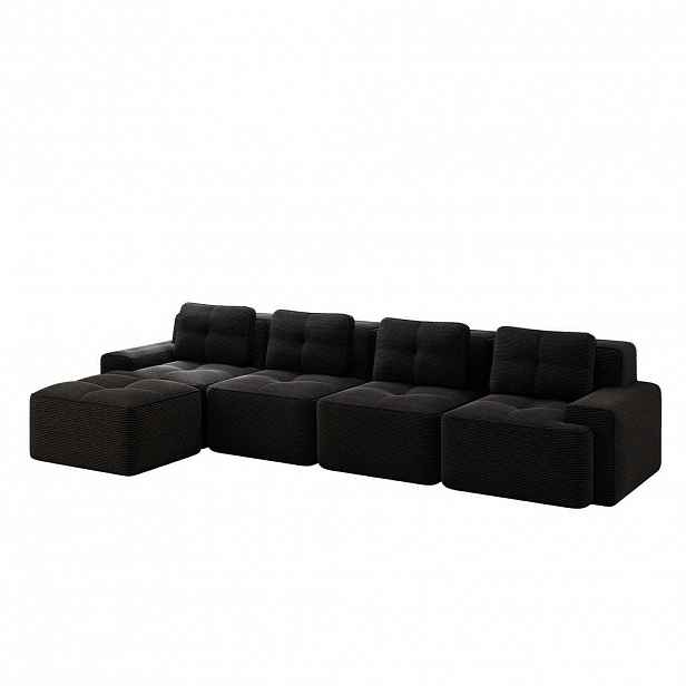 Modfu MODULÁRNÍ pohovka z manšestru 382x177x69 cm černá, 4místná, bez montáže, s protiskluzovou základnou