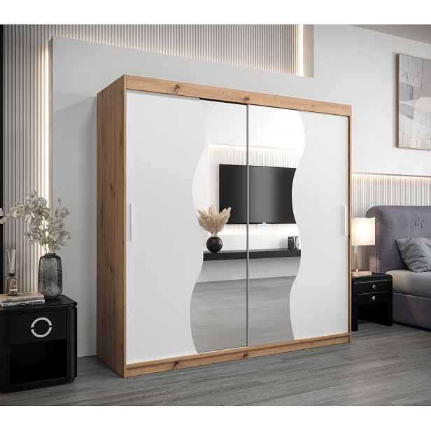 Šatní skříň ROZALIE - šířka 200 cm, dub artisan / bílá