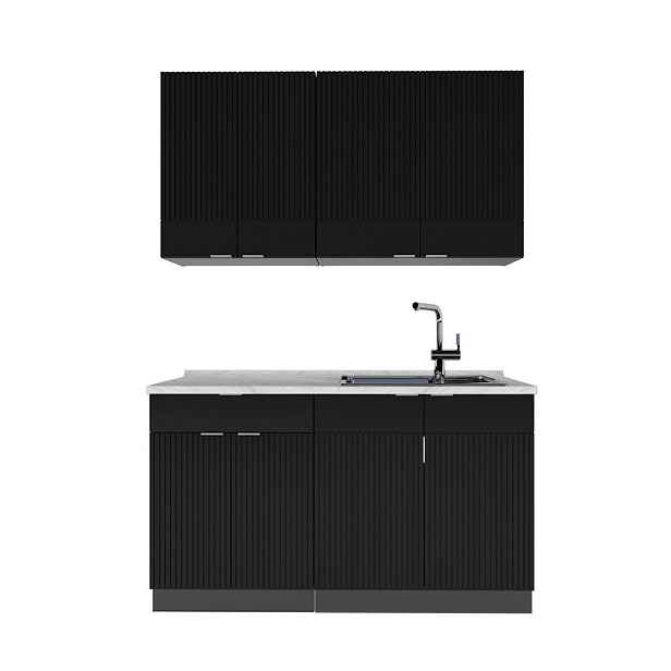 Vicco JEDNOTKOVÁ KUCHYNĚ Fame-Line Černý pruhovaný/antracitový 140 cm , PD Mramor